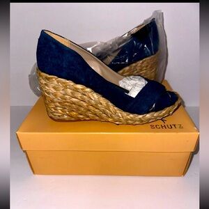Vintage Shultz navy wedge heels woman’s size 8